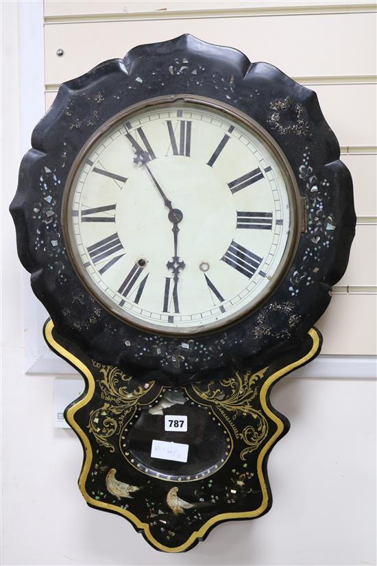 A Victorian papier mache wall clock W.47cm